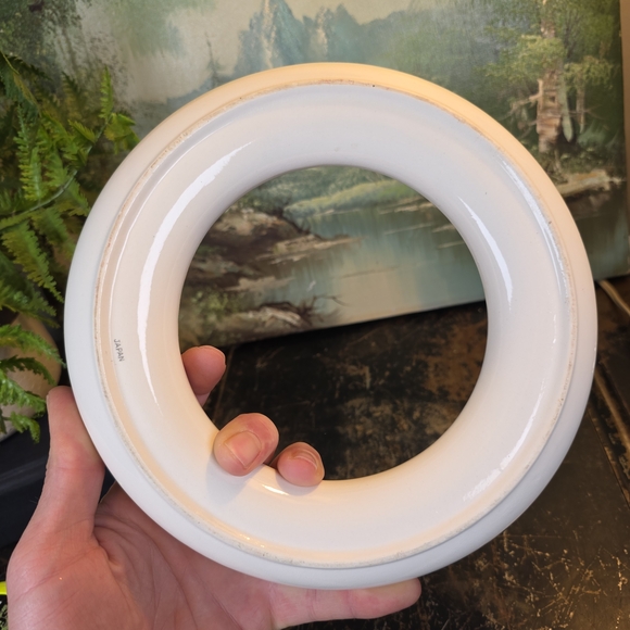 Vintage White Speckled Ceramic Ikebana Ring Vase Planter Made in Japan 8" MCM - Picture 8 of 13